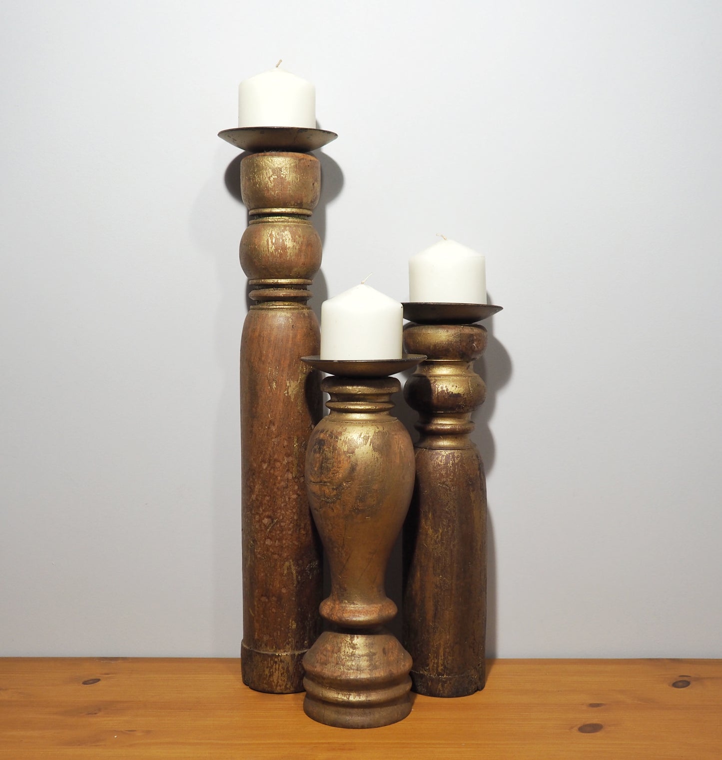 Trio of Mid Century Wooden Candlesticks