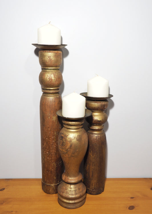 Trio of Mid Century Wooden Candlesticks