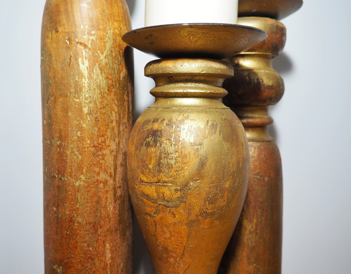 Trio of Mid Century Wooden Candlesticks